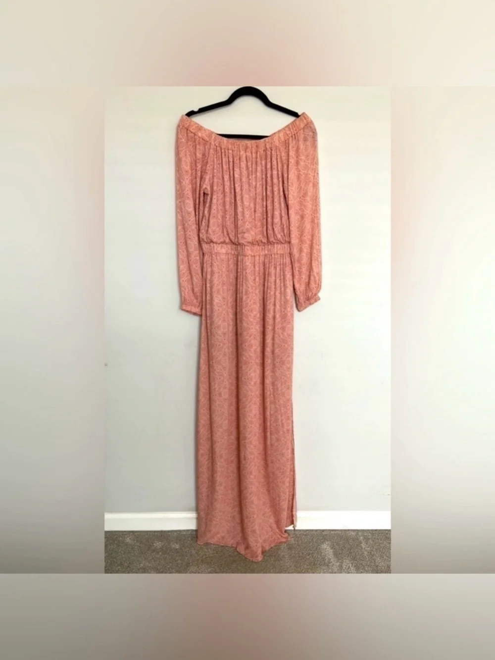 Honey Belle Womens Pink‎ Geometric Print Off Shoulder Maxi Dress Lace Up Back L